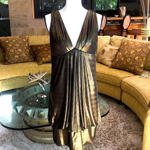 ⚜️ ABS -Allen Schwartz. SEXY HOT Gold lamé DRAPED & simply STUNNING !⚜️ - Picture 3 of 15